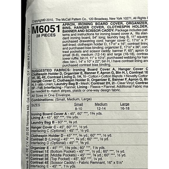 mcCalls 6051 Apron ironing board cover organizer bins clothes pin holder - Picture 4 of 7